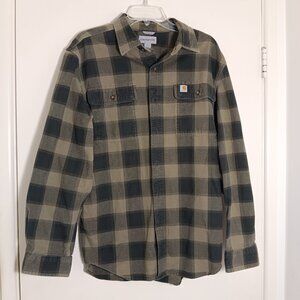 Carhartt Original Fit  Flannel shirt  men medium  green plaid long  sleeve workw